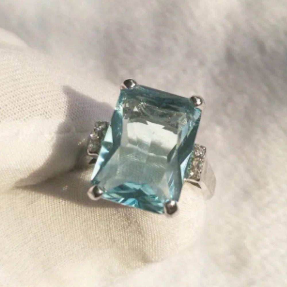 COPY - New Silver plated aquamarine ring 7 8